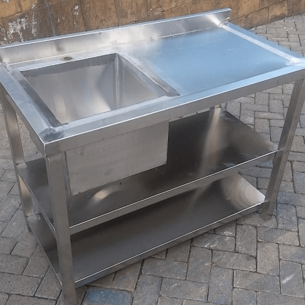 Stainless Steel Table With A Single Sink