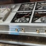 Stainless Steel Combined Unit with 4-Burner Cooker and Deep Fryers